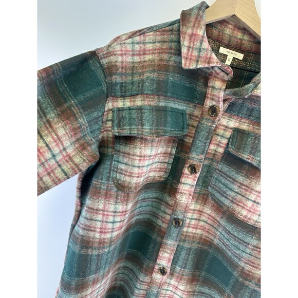Maurices Green Plaid Longline Shacket Button Down Collared Rib Cuff Women Medium - Picture 6 of 13